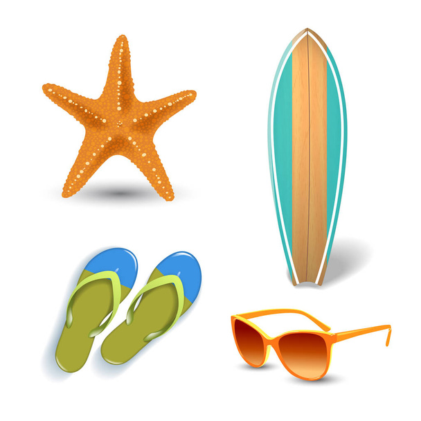 Realistic summer holidays seaside beach icons set isolated vector illustration - Wektor, obraz