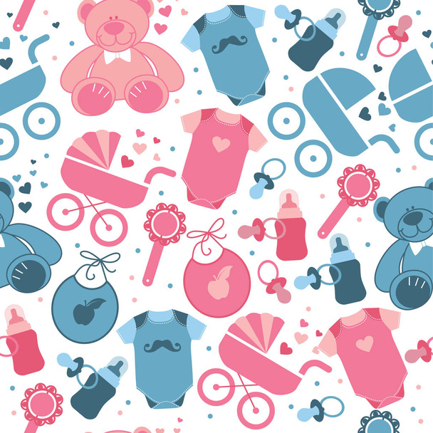 Baby kleding en speelgoed naadloze patroon - Vector, afbeelding