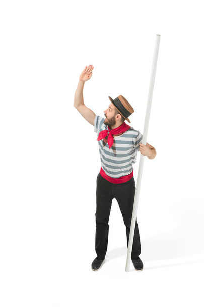 Caucasian man in traditional gondolier costume and hat - Фото, изображение