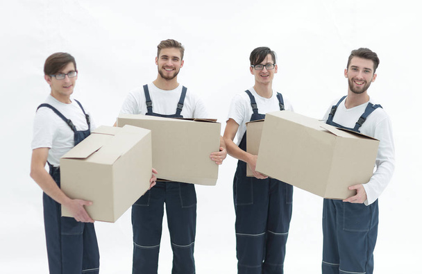 photo workers holding boxes when moving flats, - Foto, immagini