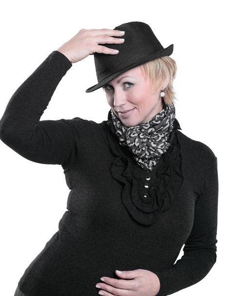 portrait of glamorous woman in hat.isolated on a white background - Fotó, kép