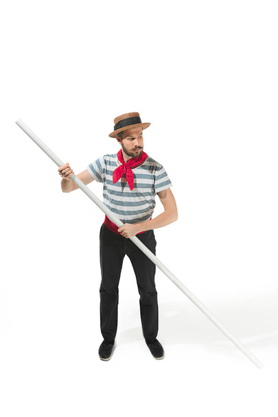 Caucasian man in traditional gondolier costume and hat - Foto, imagen