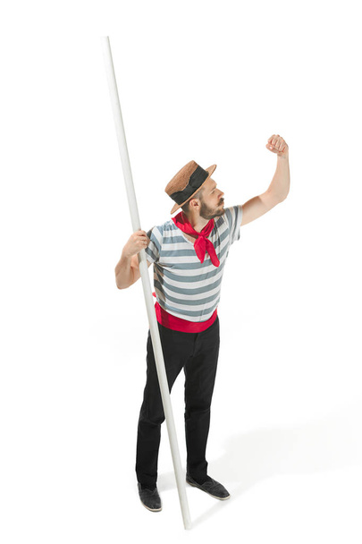 Caucasian man in traditional gondolier costume and hat - Photo, image