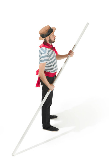 Caucasian man in traditional gondolier costume and hat - Photo, image
