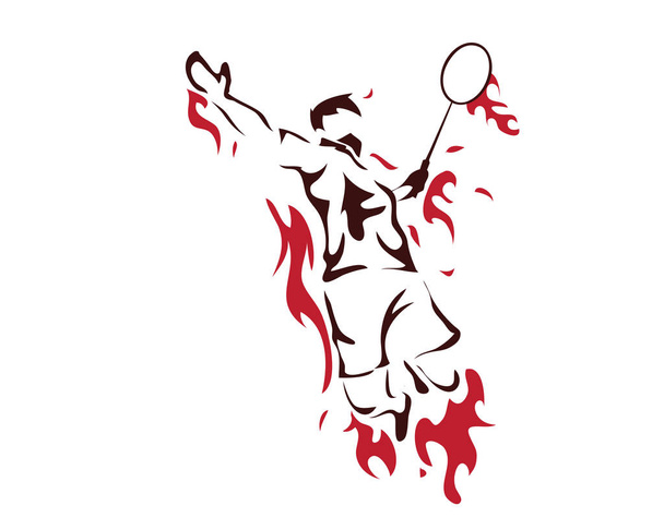 Modern szenvedélyes tollaslabda játékos akció logó - szenvedélyes nyerő pillanatban Smash - Vektor, kép