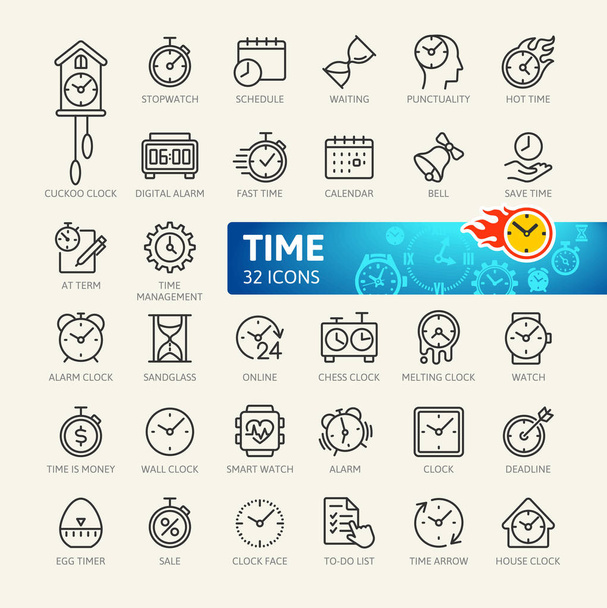 Time - minimální tenká čára webové ikony nastaveny. Sbírka osnovy. Jednoduchá vektorová ilustrace - Vektor, obrázek
