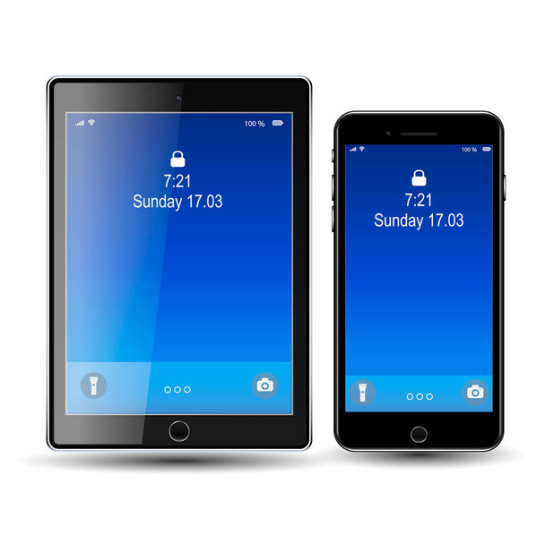 Teléfono y tableta, pantalla azul. eps10
 - Vector, imagen