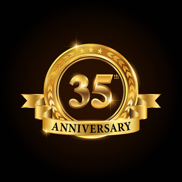 35 years anniversary celebration logotype. Golden anniversary emblem with ribbon. - Vector, Image