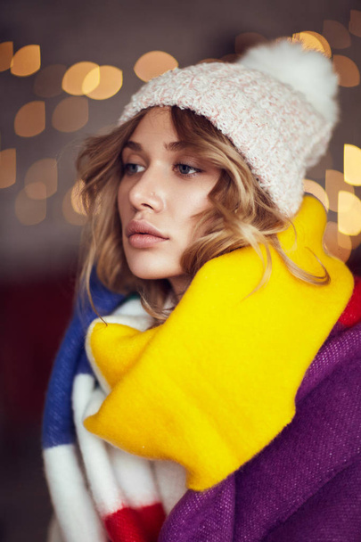 Beautiful woman in winter knitwear - Фото, зображення