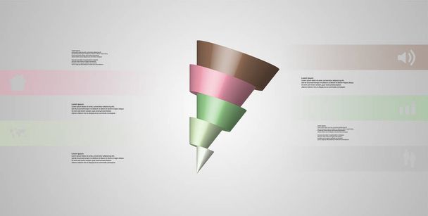 3D šablona ilustrace infografiku s nakřivo kužel horizontálně rozdělena na pět posunuté části - Vektor, obrázek
