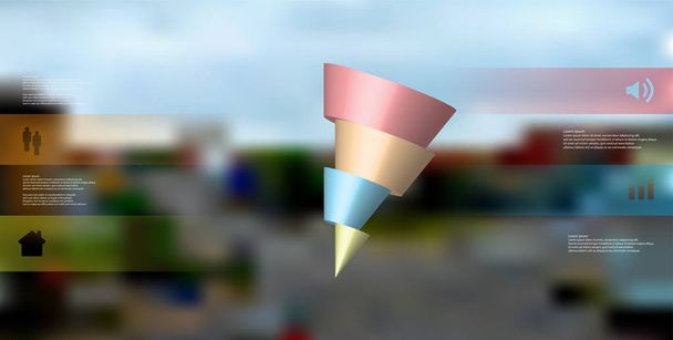 Modèle d'infographie d'illustration 3D avec cône de biais horizontalement tranché en quatre parties décalées
 - Vecteur, image