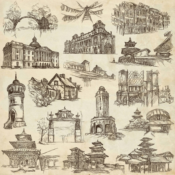 Architecture around the World - An hand drawn pack. Freehand col - Фото, изображение