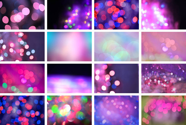 Purple bokeh out of focus background set. Violet bokeh abstract background - Photo, Image