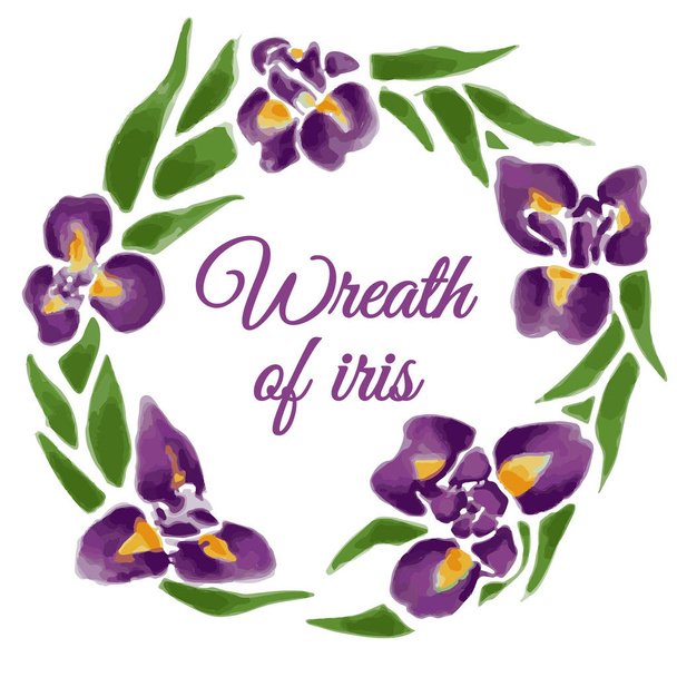 Wreath of iris in circle - Vector, Image