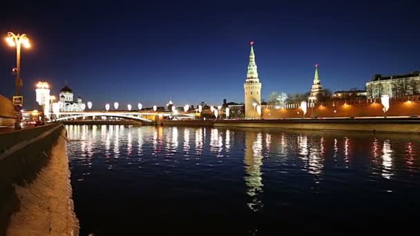 View of the Moskva River and the Kremlin (at night), Moscow, Russia--the most popular view of Moscow - Кадры, видео