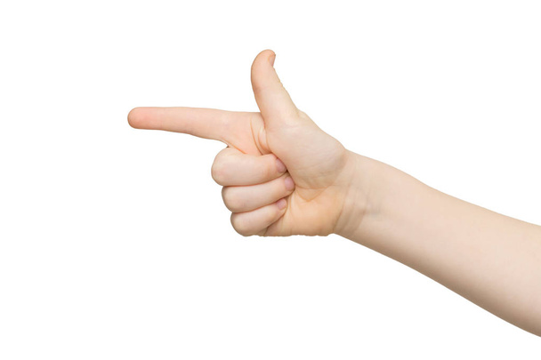 Kid hand pointing with index finger isolated - Photo, Image
