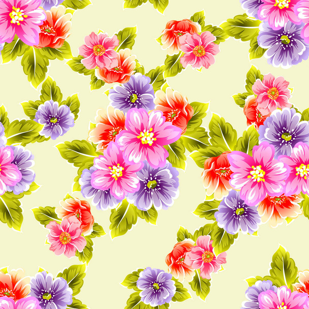 Colorful floral vintage style pattern on light background - Vektör, Görsel