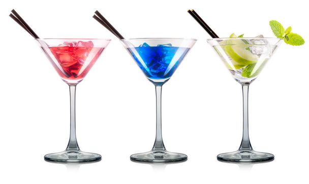 Set de cócteles en vaso de martini con paja negra
 - Foto, Imagen