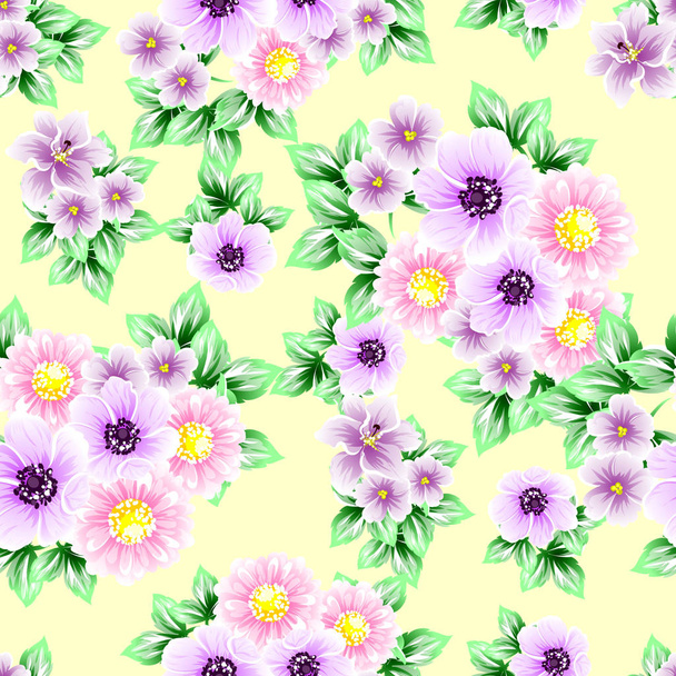 Colorful floral vintage style pattern on yellow background - Vetor, Imagem