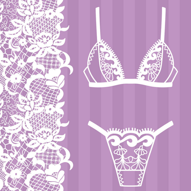 Hand drawn lingerie. Panty and bra set. - Vector, afbeelding