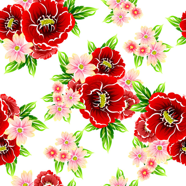Colorful floral vintage style pattern on white background - ベクター画像
