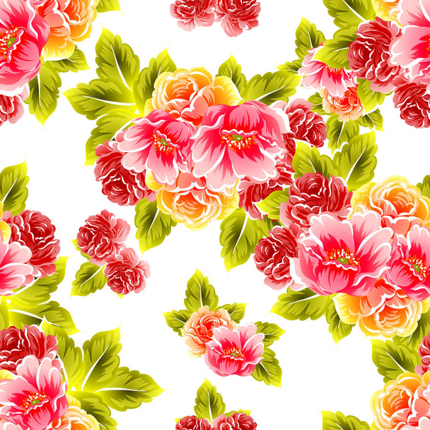 Colorful floral vintage style pattern on white background - Vektör, Görsel