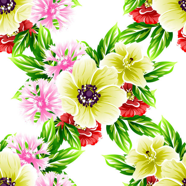 Colorful floral vintage style pattern on white background - Vector, Imagen