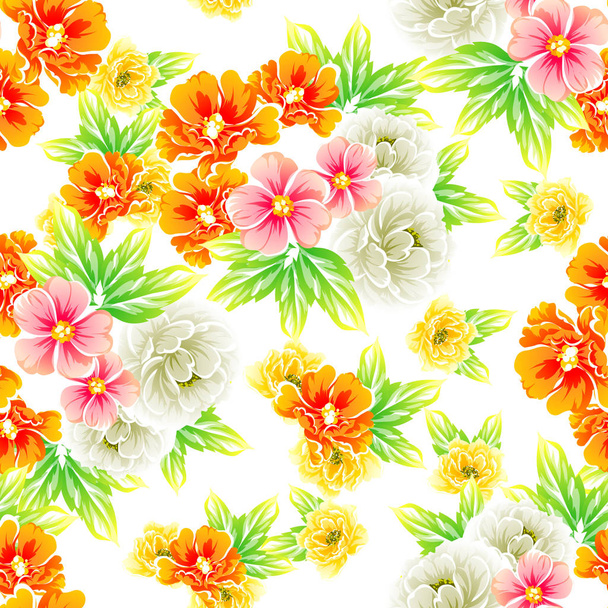 Colorful floral vintage style pattern on white background - Vecteur, image