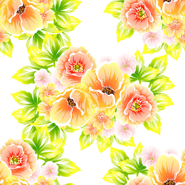 Colorful floral vintage style pattern on white background - Διάνυσμα, εικόνα