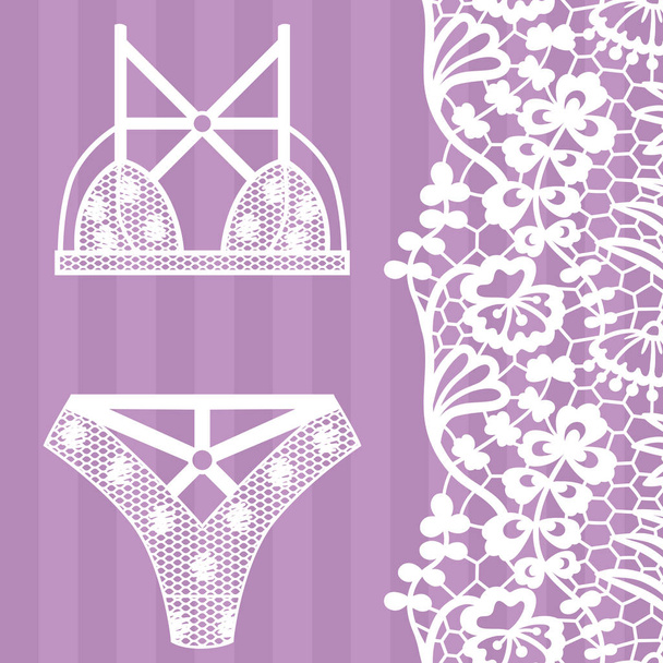 Hand drawn lingerie. Panty and bra set. - Вектор,изображение