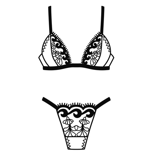 Hand drawn lingerie. Panty and bra set. - Vector, afbeelding