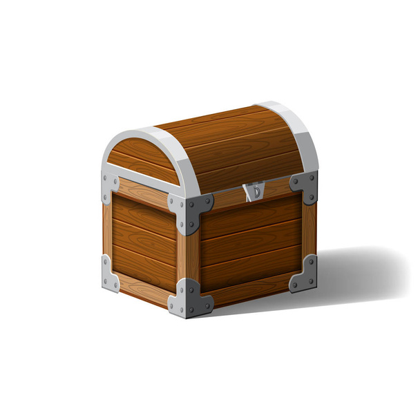 Closed pirate chest. wooden box. Symbol of wealth riches. Cartoon flat vector design for gaming interface, vector, isolated - Вектор, зображення