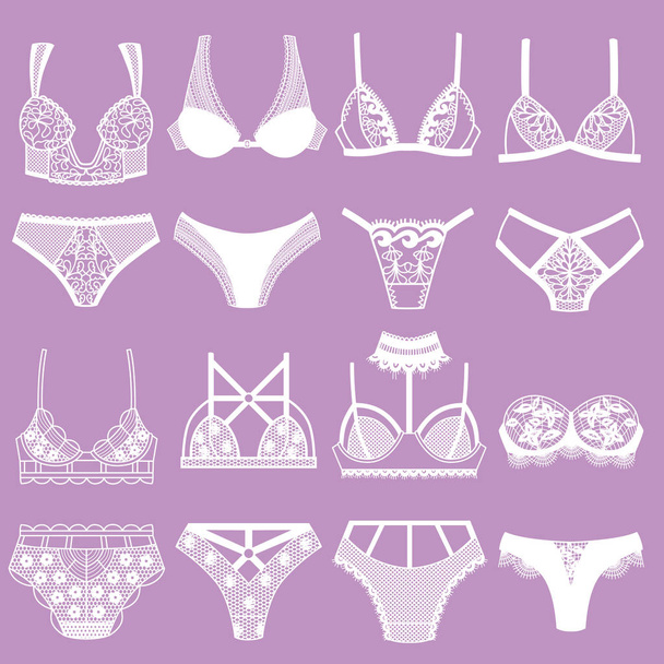 Collection of lingerie. Panty and bra set. - Вектор,изображение