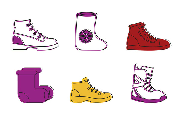 Winter shoes icon set, color outline style - Vektor, Bild