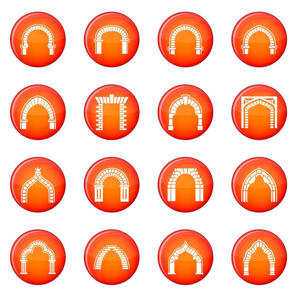 Arch types icons set red vector - Vektori, kuva