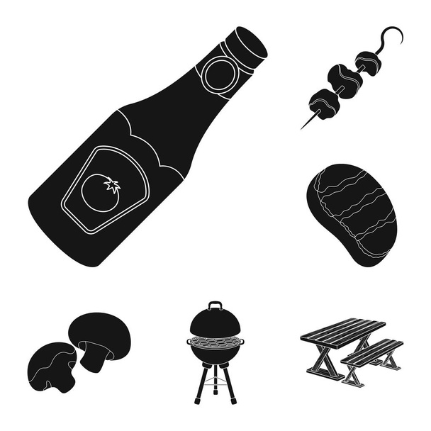 Barbecue and equipment black icons in set collection for design. Picnic and fried food vector symbol stock web illustration. - Vektor, obrázek