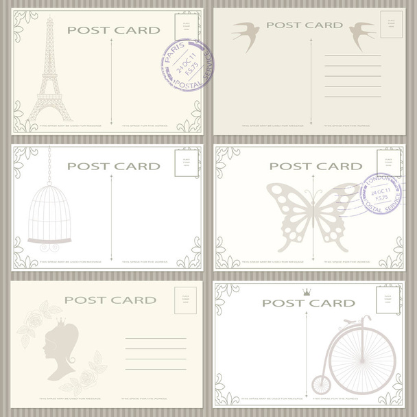 Vintage postage card set. - Vektor, Bild