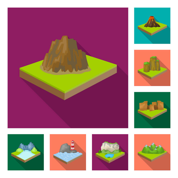 Mountains, massive flat icons in set collection for design. The surface of the earth vector isometric symbol stock web illustration. - Vector, afbeelding