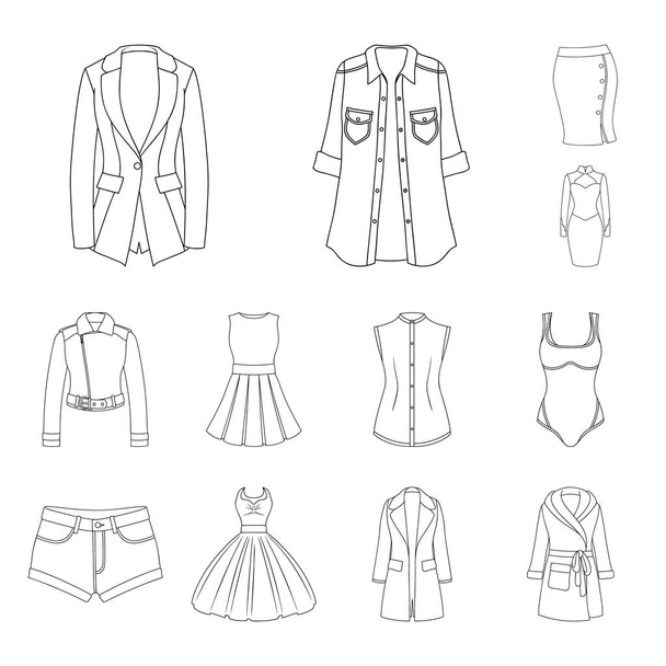 Women Clothing outline icons in set collection for design.Clothing Varieties and Accessories vector symbol stock web illustration. - Vektor, Bild
