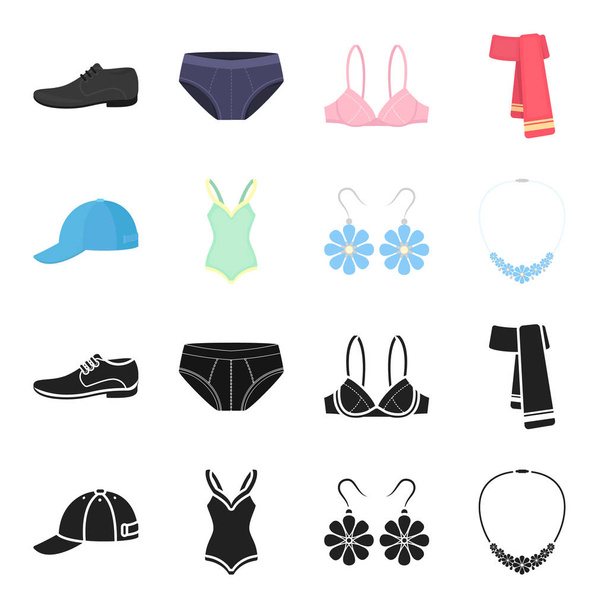 Cap, earrings, necklace, swimsuit. Clothing set collection icons in black,cartoon style vector symbol stock illustration web. - Vector, afbeelding
