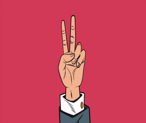 Hand met symbool van vrede, popart Hd animatie - Video