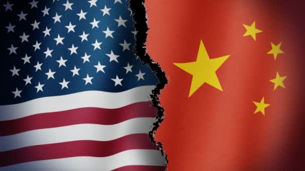 引き裂かれたアメリカ合衆国中国旗ループ - シームレスな破れたアメリカ合衆国と中国の旗のアニメーションをループ. - 映像、動画