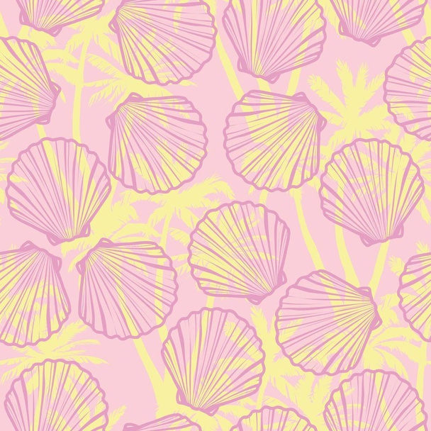 Hand drawn vector illustrations - seamless pattern of seashells. Marine background. - Vektör, Görsel