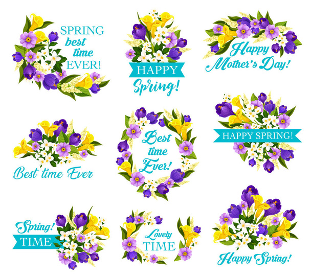 Значок праздника весны Дня матери с цветочным букетом
 - Вектор,изображение