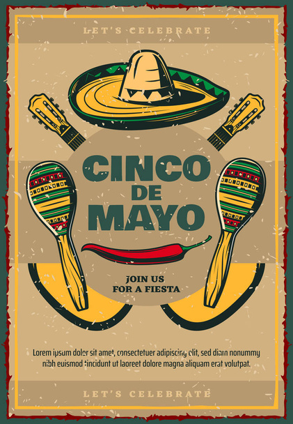 Cinco de Mayo vector sketch retro Mexican poster - Διάνυσμα, εικόνα
