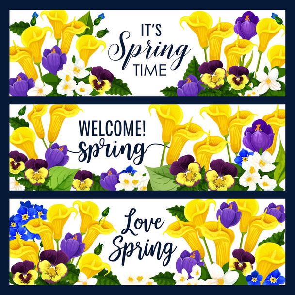 Vector springtime flowers greeting banners - Vector, Image