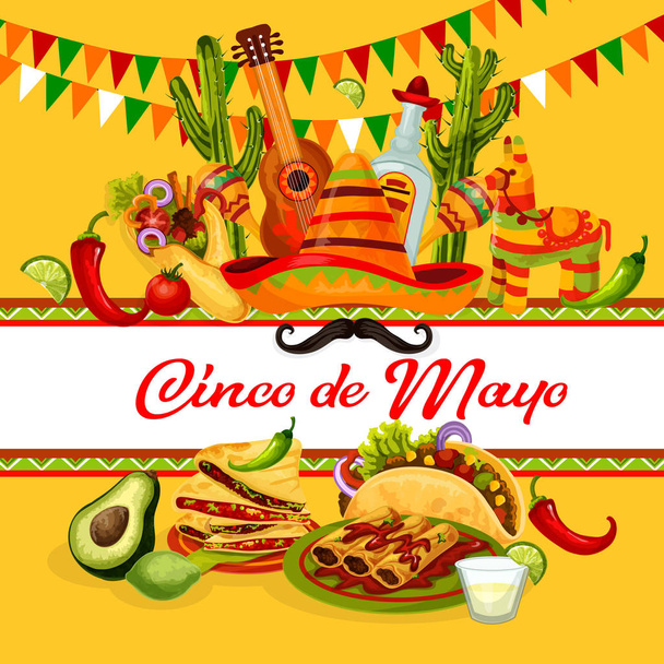 Мексиканский дизайн праздничных открыток Cinco de Mayo
 - Вектор,изображение