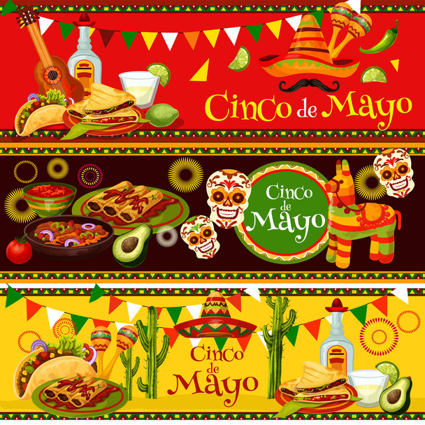 Mexican Cinco de Mayo vector fiesta food banners - ベクター画像