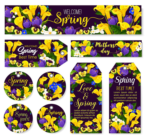 Bahar tatil sezonu için anneler günü çiçek etiketi - Vektör, Görsel