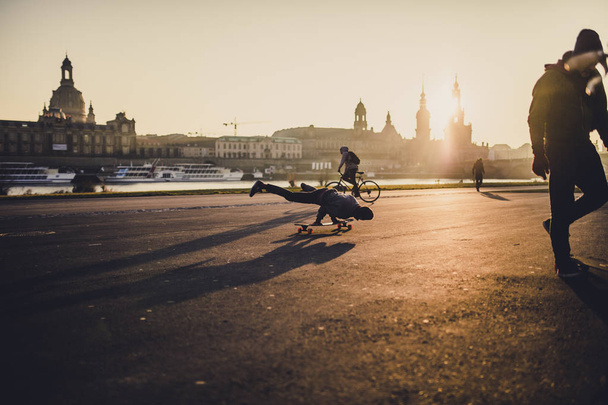 city center with sporty male at sunset time in Germany - 写真・画像